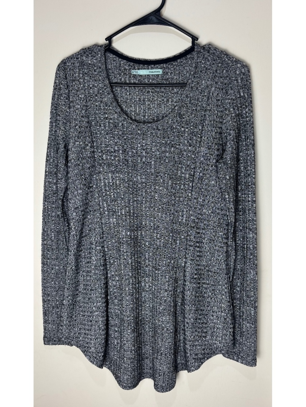 Maurices Women’s M Marled Ribbed Knit Tunic Top Black Gray Long Sleeve